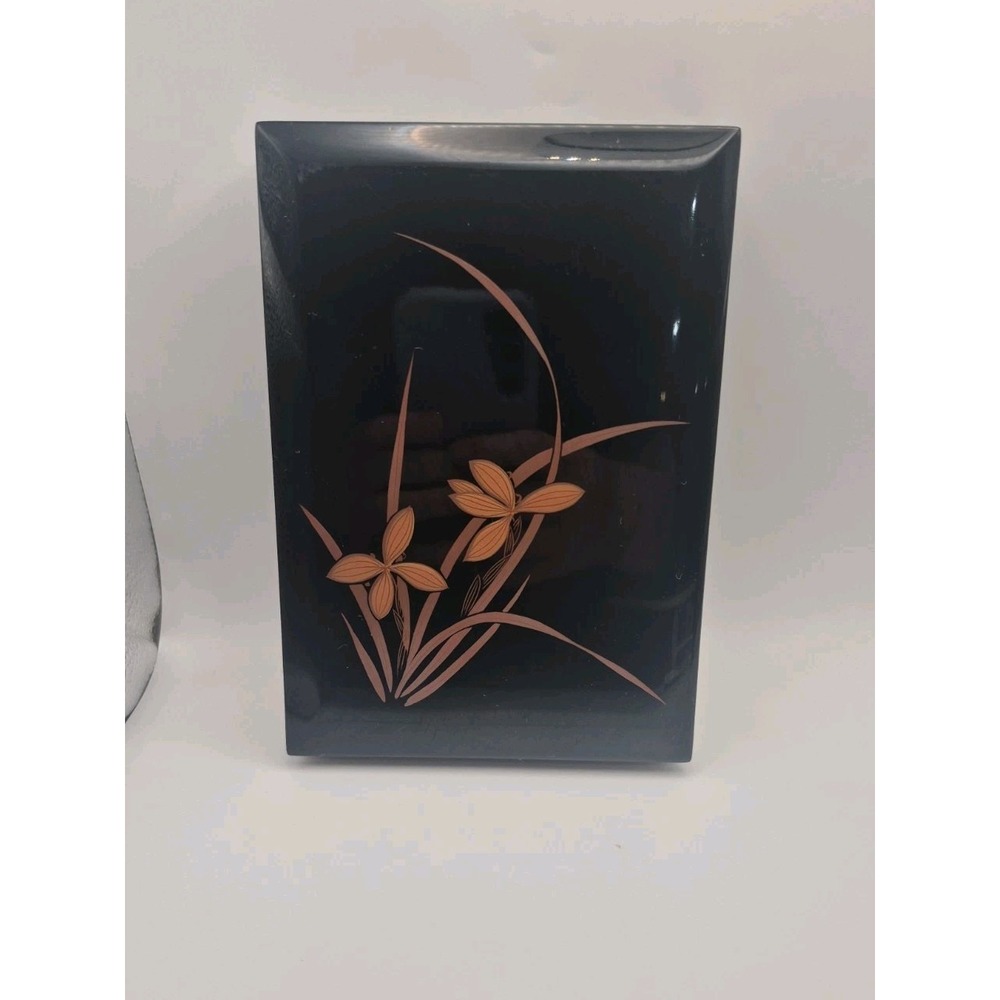 Laquerware Black Box With Painted Iris Design 7.25"x 5.25"x1.75"